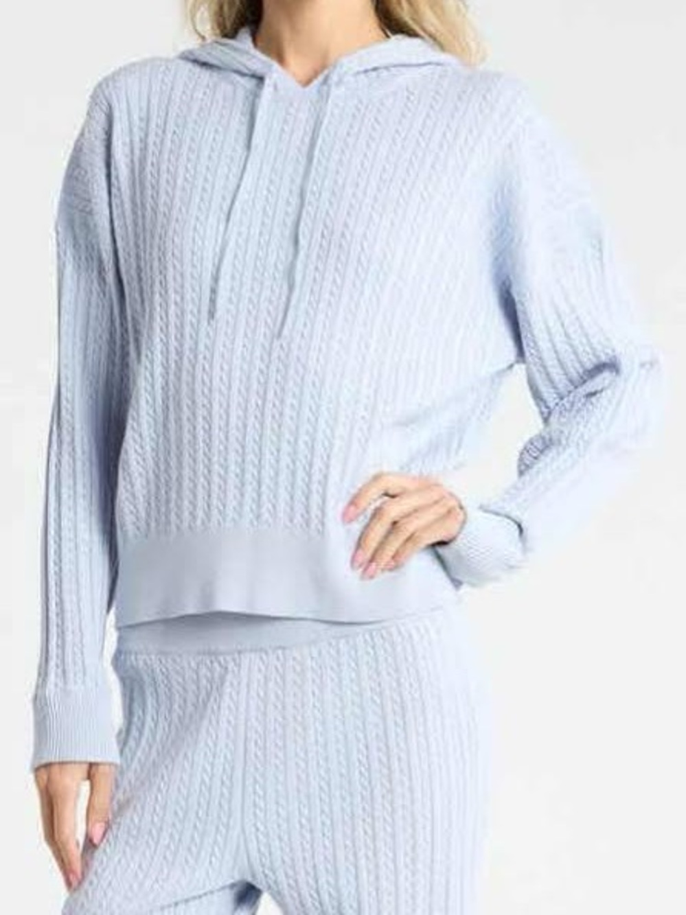 Banana Republic Pale Blue Cable-Knit Hoodie Sweater